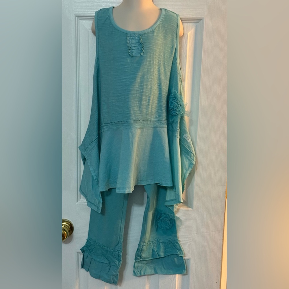 Naartjie Teal Slub Tunic & Capris Sz 10 NWOT
